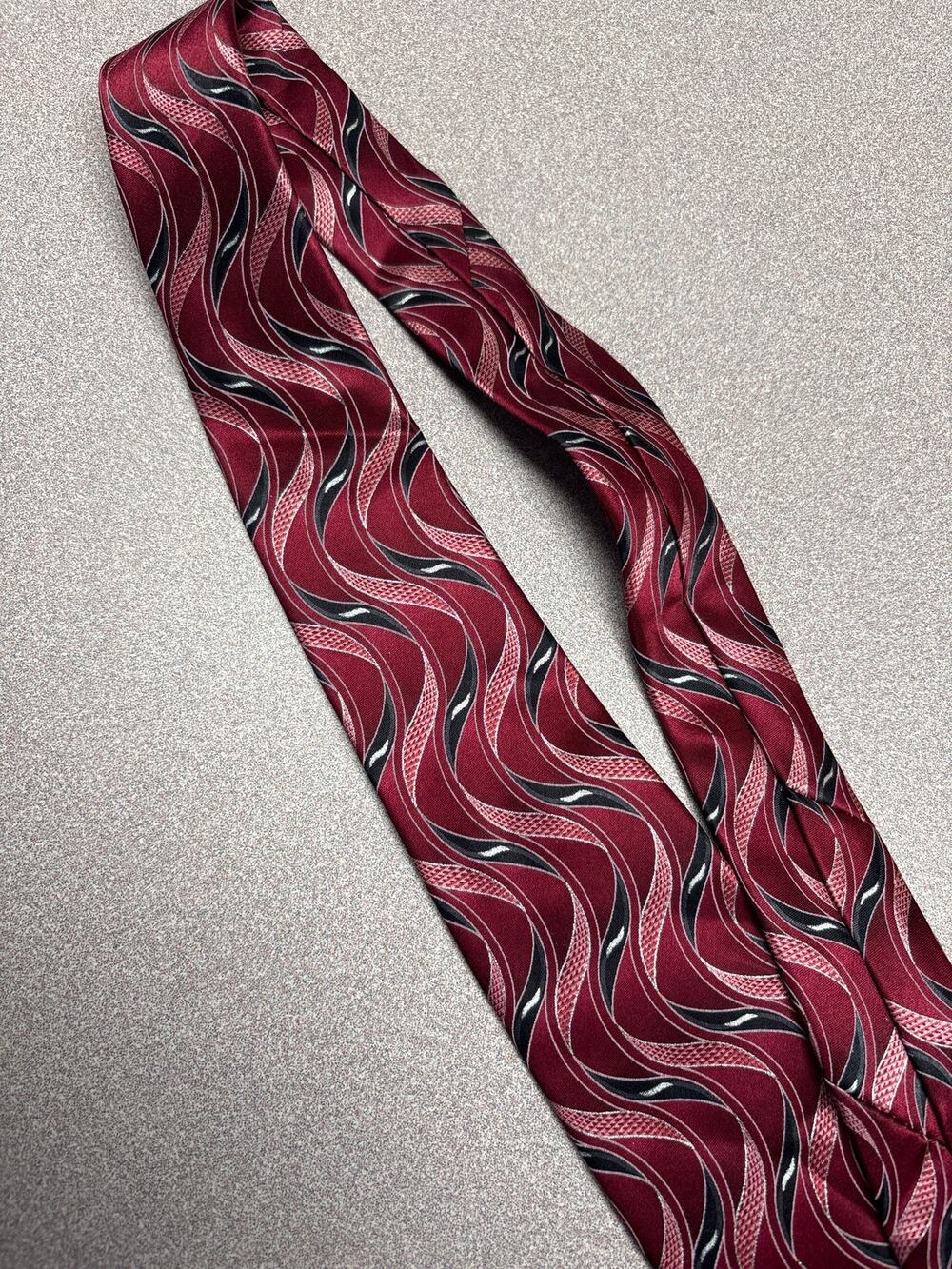 Palatina Red Black Silver 100% Silk Tie Abstract Pattern